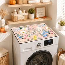 Luckybutterfly 1pc Watercolor Floral Print Washing Machine Top Cover Protector, Anti-Slip Waterproof Dustproof Cover Pad, Suitable For Laundry Room Home Decor - Multicolor - View 7