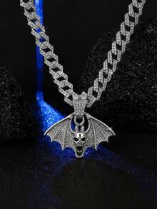 Halloween Costume Accessory, Men Hip Hop Iced Out Bat Pendant Necklace, Sparkly Rhinestone Cuban Chain Necklace Party Gift - Halloween Necklace - View 9