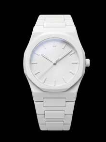 4PCS Men's White Watch Set, One-Piece White Resin Strap, Minimalist Casual Style, Octagonal Minimalist Dial, Paired With Men's Bracelet, Men's Ring, Men's Crystal Pendant Necklace Full Set Of Men's Accessories, Suitable For Summer Wear, Birthday, Valentine's Day, Father's Day Gift, Luxury Gift For Boyfriend Or Son - White - View 5