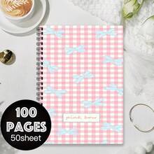 1PC [2D]Flat Spiral Notebooks Light Blue Lace Bow Print Spiral Coil Notebook, Suitable For Classroom Notes, Daily Journaling, Back To School Season, Thoughtful Gift For Best Friend, Designed For Daily Journaling, Classroom Notes, Office Memo, Portable Writing Notebook - One Book (50 Pages, 100 Pages) - View 5
