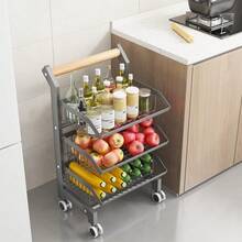 Heavy Duty Rolling Kitchen Storage Rack – 3/4/5-Tier Steel Organizer with Wheels & Wood Handle – Vegetable & Fruit Basket for Onion, Potato, Pantry, Bathroom, Laundry - 3 Schichten - Übersicht 3