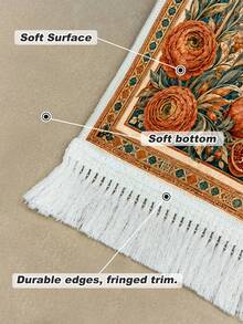 1pc Velvet Printed Ramadan Prayer Mat, Portable Foldable Qibla Blanket, Classic Home Style, Suitable For Ramadan - Orange - View 4