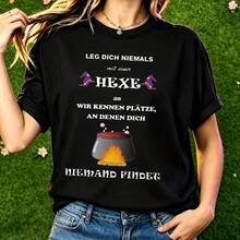 Halloween Women's T-Shirt Funny Halloween Witch Cauldron Graphic Print Black Casual Short Sleeve Cotton T-Shirt - Black - View 1