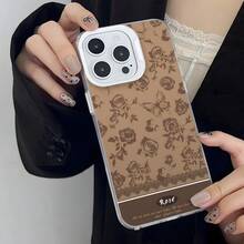 HANCAI 1pc Coffee Vintage Rose Butterfly Lace Large Window Phone Case, Artistic French ROSE English Full Coverage Shockproof Soft Shell, Suitable For IPhone17/17Pro/17ProMax/16/16Plus/16ProMax/16e/15ProMax/11/12/12Pro/12ProMax/13/13Pro/13ProMax/14/14Pro/14ProMax, Ins French Artistic Phone Protective Cover - White Frames, Matte White - View 4