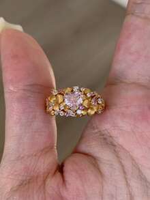 1pc Fashionable Elegant Heart-Shaped Copper Zirconia Design Ring, Versatile Daily Wear, Girlfriend Gift - Yellow Gold - View 3