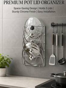 Wall-Mounted Pot Lid Rack, Multi-Tiered Wall-Mounted Kitchen Storage Rack, Draining Pot Lid Rack, Cabinet Storage Rack, Suitable For Pot Lids, Cookware, And Cutting Boards, Space-Saving Kitchen Shelf, Suitable For Home And Restaurant Use. - Multicolor - View 1