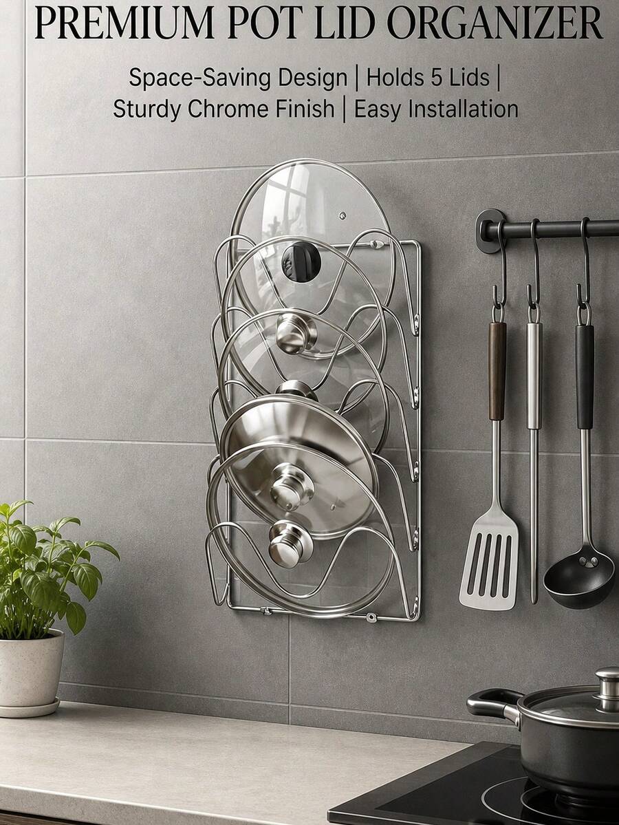 Wall-Mounted Pot Lid Rack, Multi-Tiered Wall-Mounted Kitchen Storage Rack, Draining Pot Lid Rack, Cabinet Storage Rack, Suitable For Pot Lids, Cookware, And Cutting Boards, Space-Saving Kitchen Shelf, Suitable For Home And Restaurant Use. - Multicolor - View 1