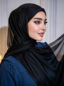 1pc Spring/Summer Casual Versatile Modest Minimalist Solid Color Soft Breathable Lightweight Muslim Hijab Scarf - MSL540 Black - View 2