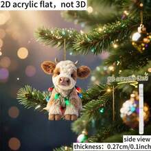 2 Pcs 2D Flat Acrylic Christmas Cow Decorations, Highland Cow Christmas Light String Hanging Pendants, Suitable For Wreaths, Garlands, Door Decor, Perfect For Christmas, Christmas Tree Decoration, Fun Farm Animal Holiday Decor Gift - Multicolor - View 5