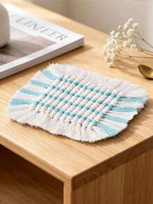 1/4pcs Boho Hand Woven Cotton Rope Coaster, Square Tassel Braided Heat Resistant Cup Mat, Striped Decorative Table Pad For Coffee Mug Tea Cup, Kitchen Dining Table Home Tabletop Decoration - Multicolor - View 6