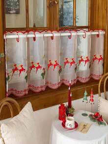 1pc Christmas Holiday Atmosphere Reindeer & Christmas Berry Decorative Short Curtain - 1PC - View 8
