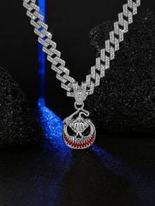 Men Halloween Pumpkin Face Pendant Necklace, Hip Hop Enamel Rhinestone Cuban Chain Necklace, Gothic Party Costume Jewelry Gift - Pumpkin Head Pendant - View 12