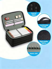 Custom 1pc Portable 4-Layer Pencil Storage Bag, 72-Slot Zipper Pencil Case, Suitable For Colored Pencils, Drawing Pens, Art Supplies Storage - Multicolor - View 10