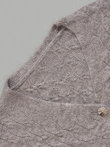 Women Autumn Cable Knit Cardigan V Neck Long Sleeve Button Down Fuzzy Sweater Coat Casual Festival Outfit - Grey - View 4