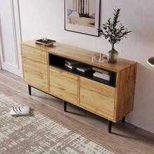 Modern Wooden Sideboard With Three Doors And Shelves, 160 X 35 X 76 Cm, Easy Assembly, Space-Saving Design, Sturdy And Reliable - Natural Wood - View 2
