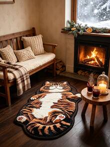 1pc Brown Cat Lying On Back Floor Mat, Living Room Carpet, Area Rug, Small Area Rug, Home Decor, Living Room Home Decor, Room Decor, Washable Carpet - Reclining Brown Cat - View 9