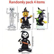4pcs/Set Halloween 3D Standing Skeleton, Grim Reaper, Witch, Pumpkin Head Foil Balloons, Random 4-Piece Set, Indoor Theme Decoration Atmosphere Arrangement, Halloween Party Decor - Halloween - View 3