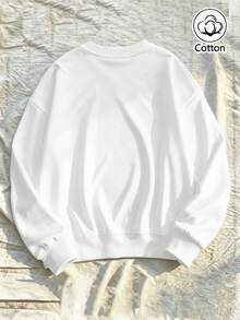 Women's Relaxed Fit Casual Crew Neck Sweatshirt With Colorful Letter Print, Soft Cotton Long Sleeve Pullover For Everyday Spring & Autumn Fashion - White - View 10