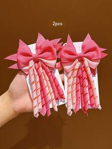 2pcs Pink Tassel Bow Hair Clips, Sweet Style Hair Accessories Suitable For Daily Use - Multicolor - View 4