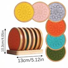 6/4pcs Bamboo Coaster Set, Absorbent Coffee Cup Coasters, Non-Slip, Non-Stick, Suitable For Various Cups And Wooden Tables - Multicolor - View 13