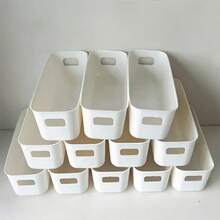 10pcs Stackable Plastic Storage Boxes With Handles, Suitable For Office, Home, Closet, 5pcs/2pcs Multi-Functional Storage Baskets, Durable Containers, Suitable For Socks, Underwear, Stationery, Cosmetics, Space-Saving Drawer-Style Storage Boxes - White - View 6