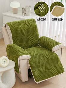1pc Thick Plush Wavy Pattern Single Person Recliner Chair Pad, Manual Reclining Rocking Chair Protector, Armrest & Backrest Integrated Sofa Cover, Non-Slip Anti-Shift Wear-Resistant, Anti-Scratch Pet-Friendly, Machine Washable All-Season, Multi-Color Options For Living Room Bedroom Single Person Slouchy Sofa Protective Cover - Green - View 2