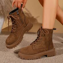 1 Pair Maillard Brown Thick Sole Height-Increasing Ankle Boots British Style Matte Boots Fashion Boots Outdoor - Khaki - View 1