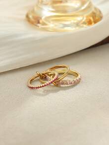 1pc Luxury Fashion 18K Gold Diamond Ring, Waterproof Non-Fading Stainless Steel Multi-Layer Ring, Suitable For Daily And Party Wear, Holiday Gift - Ring - View 4