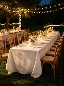 1pc Plain Weave Rectangular Tablecloth - Stain-Resistant, Wrinkle-Resistant, Washable Polyester Tablecloth, 150 X 259cm (Approx. 59 X 102 Inches) Suitable For Kitchen Dining/Party/Wedding Indoor And Outdoor Use (White) - White - View 7