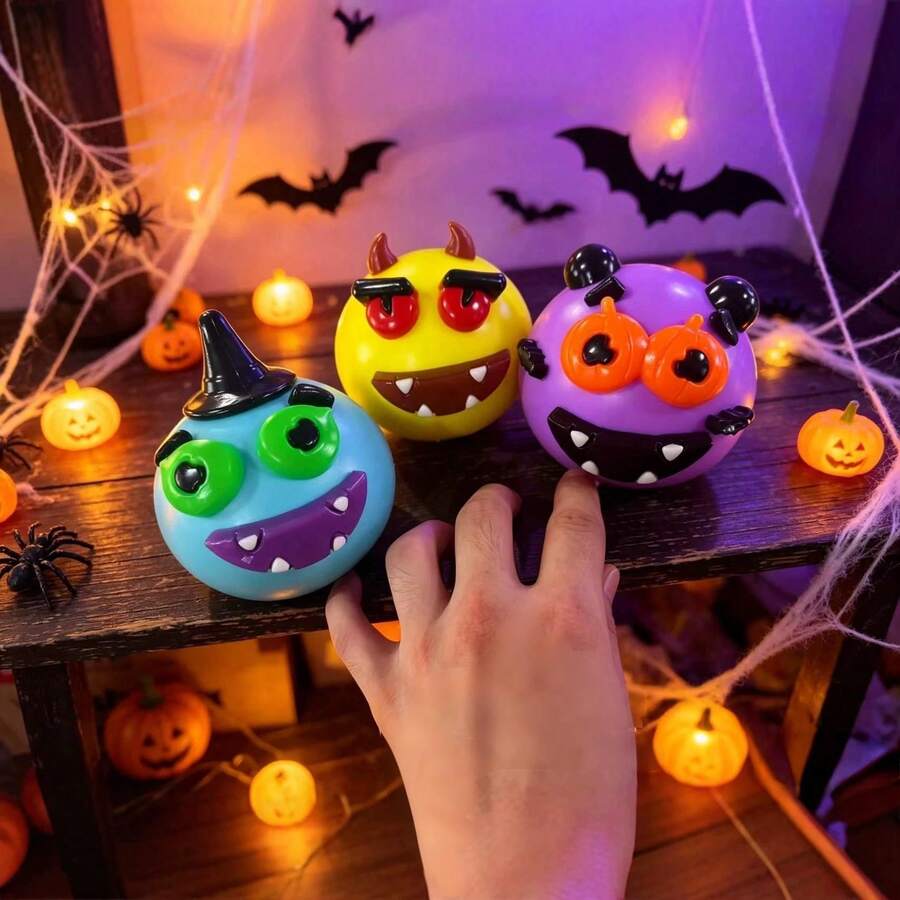 Funny Monster Squishy Slow Rebound Stress Relief Toy, Interchangeable Expressions, Halloween Adult Desktop Decor Pressure Relief Toy - Multicolor - View 1