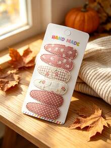 6Pcs Kids Floral Plaid BB Hair Clips, Sweet Lace Trim Fabric Snap Barrettes For Girls Daily Hair Accessories - Multicolor - View 5