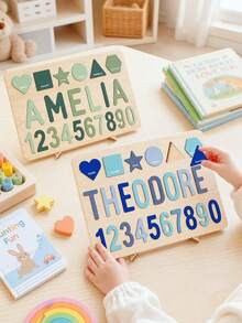 Personalized Wooden Name Puzzle, Handmade Pattern Name & Number Puzzle, Colorful Smooth Cut Blocks, Natural Solid Wood Rectangular Puzzle Board, Customized Personalized Name Engraved Design, Christmas Gift For Teens, First Birthday Gift. Suitable For Home Game Room Indoor Games, Suitable For Boys, Girls, Teens Sensory Learning Tools. - Multicolor - View 9