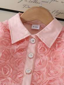 2pcs Baby Girl Princess Style 3D Rose Lapel Short Jacket & Matching Patchwork Skort Set, Spring/Autumn Lightweight - Baby Pink - View 5