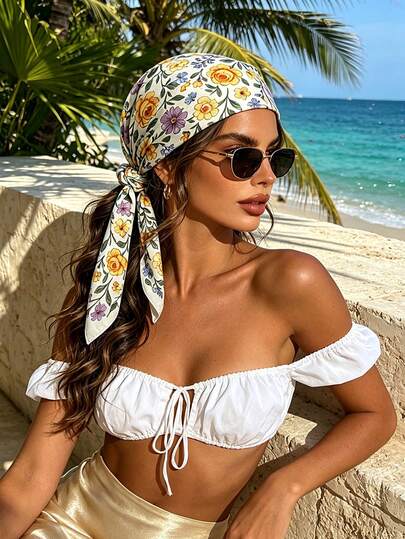 1 Stück romantisches quadratisches Seidentuch mit Blumenmuster, weiches Satin-Kopftuch, multifunktionales Damenschal, dekoratives Band für Handtaschen, lässiges Urlaubs-Modeaccessoire