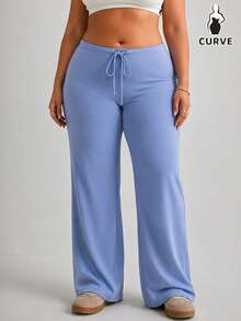 Women's Casual Solid Color Long Straight Leg Pants With Medium Stretch - Baby Blue - View 1