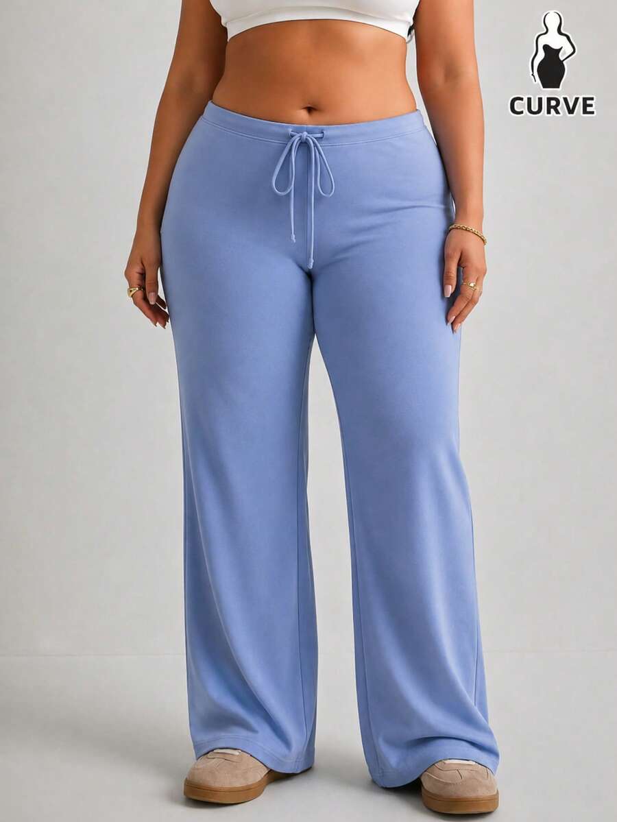 Women's Casual Solid Color Long Straight Leg Pants With Medium Stretch - Baby Blue - View 1
