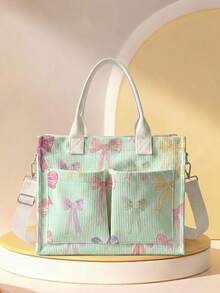 1pc Children's Tote Bag, Multi-Scenario Versatile, Extra Large Capacity, Ultra Lightweight & Portable, Versatile & Practical, Bowknot, Heart, Cherry Print Large Capacity Crossbody Mommy Bag, Multiple Pockets, Detachable Shoulder Strap, 2026 New Highly Attractive Daily Handbag - Multicolor - View 22