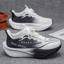 Men Gradient Mesh Racing Running Sneakers Quick Rotating Buckle Closure Cushioned Thick Stylish Black White Tone Daily Jogging Athletic Footwear - Ink Wash Black and White - View 17