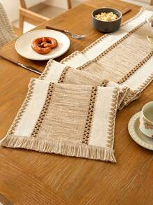 ABEST6522 Home&Living store Poly Linen Blend Woven Table Runner, Farmhouse Style Table Runner With Crochet Trim & Tassel Fringe, Decorative Table Cover For Dining Table, Banquet, Thanksgiving, Christmas & Daily Household Decor - Multicolor - View 18