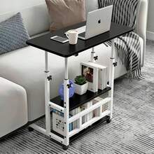 Escritorio Ajustable Forma en L con Ruedas, Mesa Auxiliar Regulable en Altura para Laptop, Oficina y Hogar, Marco de Metal con Almacenamiento, Soporta hasta 25kg - Ver 4