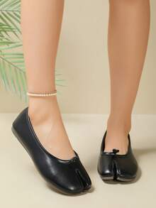 Women's Comfortable Split Toe Flat Loafers, Minimalist Versatile Commuter Daily Spring/Autumn Style - Black - View 3