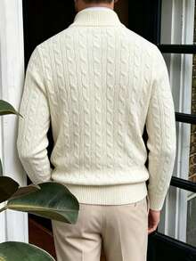 Men's Autumn/Winter Knitted Zip-Up Pullover Sweater With Twisted Rope Detail, Casual Business Commute Versatile - White - View 3