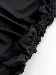 Women's Sexy Ruched Long Sleeve Bodycon Mini Dress With Drawstring, Suitable For Elegant Date Night, Black Bodycon Dress Party Spring - Black - View 7