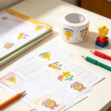 500pcs/Roll School Student Cartoon Reward Stickers, 1 Inch Round 4 Patterns, Gift Box Packaging, Children Reward Stickers, Scrapbook Stickers DIY Decoration, PVC Self-Adhesive Label Stickers - Multicolor - View 2