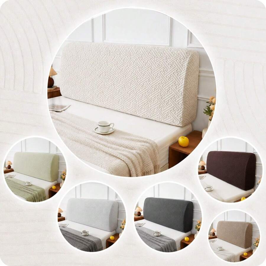 1pc White Jacquard Velvet Headboard Cover, Elastic Dustproof Headboard Protector, Stretchy Fabric, Fits 60-70cm High Headboards, Soft & Skin-Friendly, Bedroom Accessory - White - View 1