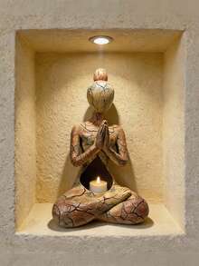 1pc Meditation Buddha Candle Holder, Zen Yoga Figure Statue With Crackle Texture For Tabletop Desk Shelf, Meditating Decor For Home Office Living Room, Calm Atmosphere, Spiritual Gift, Christmas Birthday - Multicolor - View 5