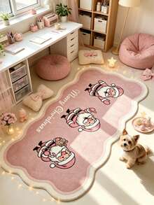 1pc Pink Santa Claus Line-Up Decorative Floor Mat, Bathroom Mat, Bathroom Rug, Door Mat, Small Rug, Carpet, Floor Mat, Home Decor, Area Rug, Outdoor Mat, Home Decor, Area Carpet, Bedroom Rug, Washable Carpet - Multicolor - View 3