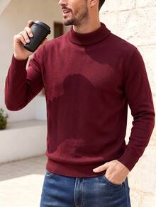 ALTZTAR Men's Solid Color Turtleneck Long Sleeve - Burgundy - View 2