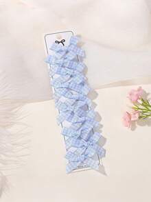 10pcs Pastoral Style Children's Plaid Bow Hair Clips, Girls Fabric Checkered Small Bow Side-Clip Alligator Hair Clips Set - Multicolor - View 5