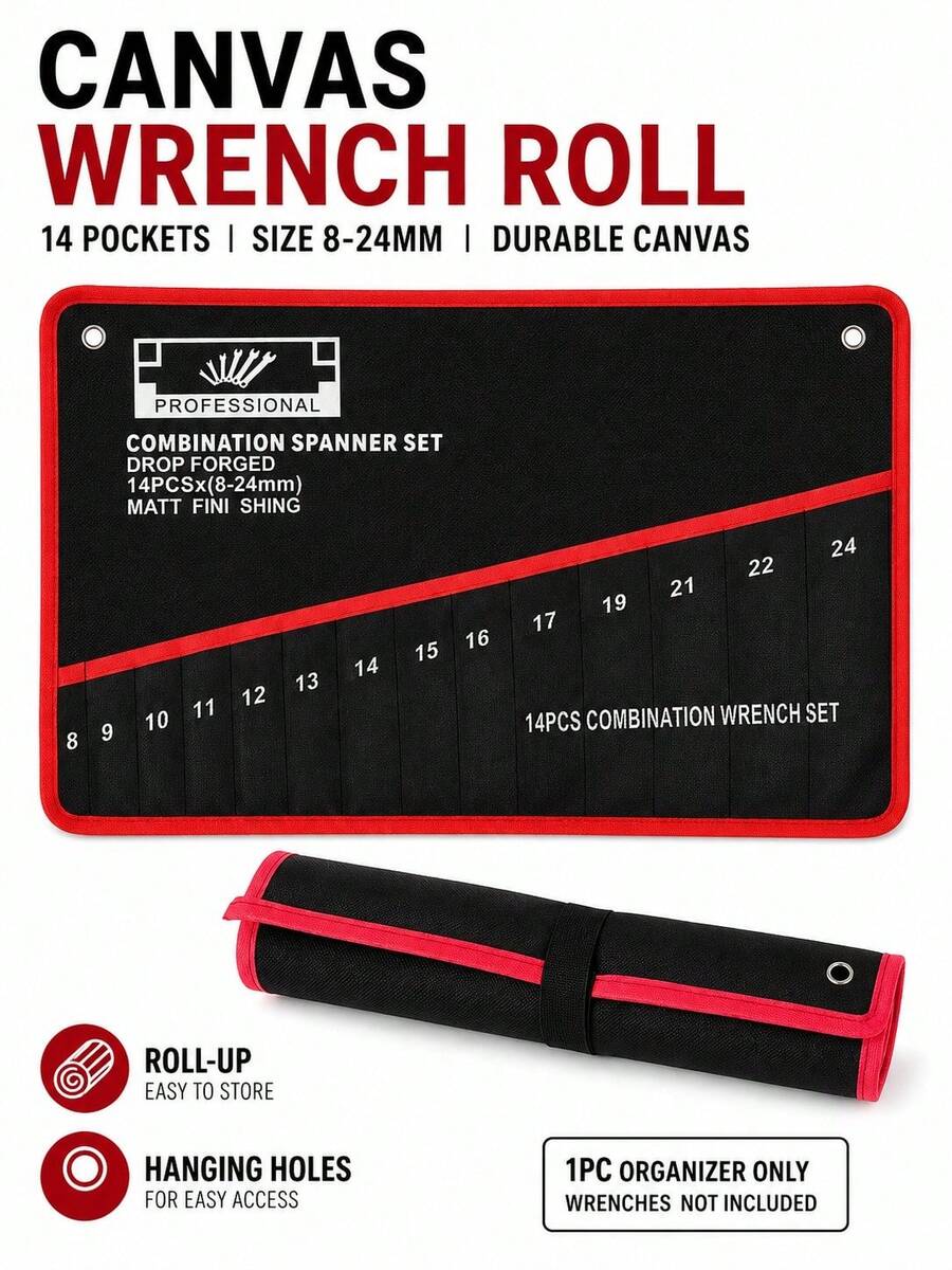 14-Pocket Tool Organizer Roll. Durable Wrench Storage Bag With Portable Handle. Perfect For Garage & Workshop Organization. - Tool Bag - View 1